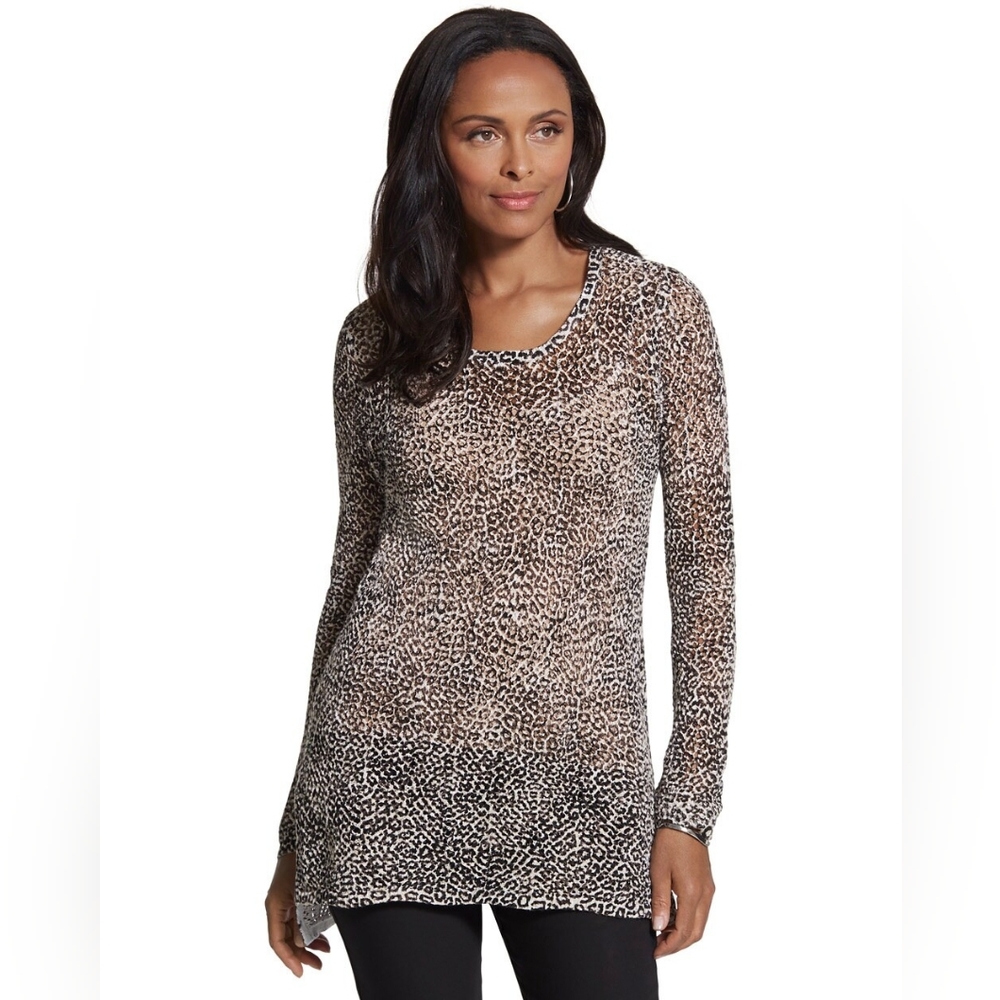 Chico's Animal Print Crochet Cover-up Top Sz Small